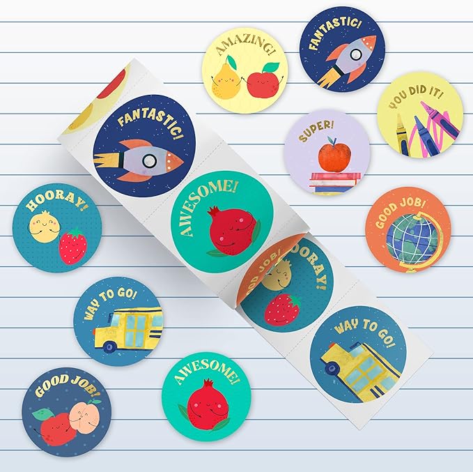 Mobiusea Creation Classroom Stickers | Gold Foil Good Job Stickers |1 Inch | 1000pcs Academic and Fruit Reward Stickers, Motivational Stickers for Kids, Teacher, Elementary, School, Preschool