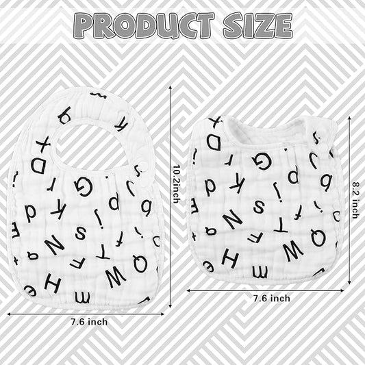 Zainpe 6Pcs Snap Muslin Cotton Bibs for Baby Love Heart Milk Letter Pattern Bib with 6 Absorbent Soft Layers, Machine Washable Burp Cloths for Infants Newborns Toddlers Drooling Feeding and Teething