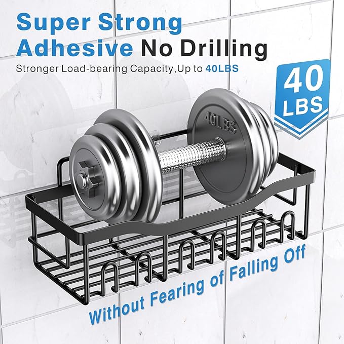 EUDELE Adhesive Shower Caddy, 5 Pack Rustproof Stainless Steel Bath Organizers With Large Capacity, No Drilling Shelves for Bathroom Storage & Home Decor