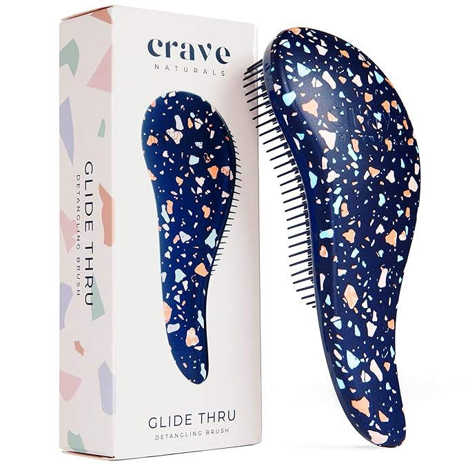 Crave Naturals Glide Thru Hair Brush - Detangler Brush for Curly, Straight, Wet or Dry Hair - Gentle Detangling Brushes for Adults, Kids, Toddlers - Hair Accessories for Women, 7.5"x3" - Terazzo