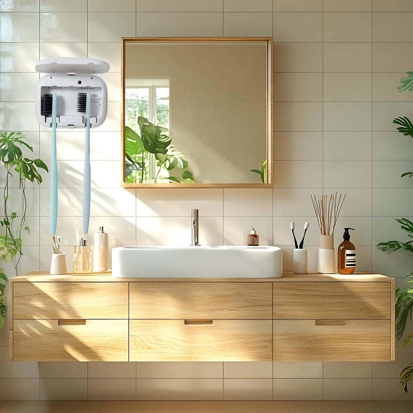 Toothbrush Sanitizeri Case with U V-C Lights, Dryer Heating, Fan Drying - Rechargeable Portable Toothbrush Cover, Hook Wall Mount Sterilizeri Box for Home, Travel & Fits All Toothbrushes