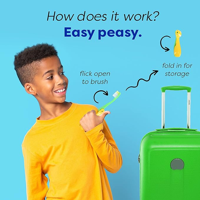 Kids' Soft Toddler Toothbrush, Gentle Bristles for Home, School, Camp, Sleepovers - Folding Handles for Tiny Hands (3 Pack)