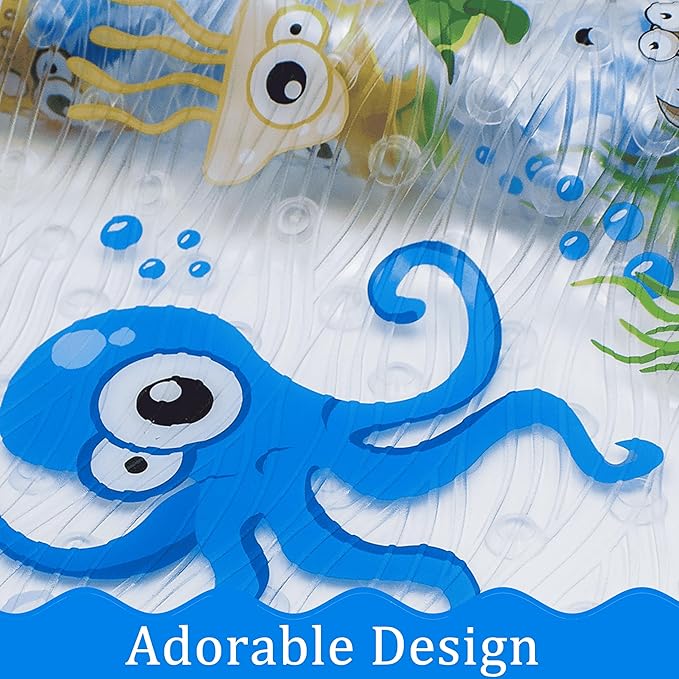 Bath Mats for Tub Kids,Baby Toddler - Large Cartoon Non-Slip Bathroom Bathtub Anti-Slip Shower Mats for Floor 35x15,Machine Washable XL Size Bathroom Mats (Blue-Octopus)