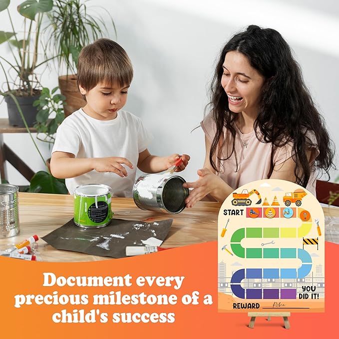 Construction Theme Wooden Reward Chart, Excavator Incentive Charts, Behavior Reward Charts, Responsibility Chart for Girls Kids Toddlers Homework Good Habits Assignments Attendance, 04