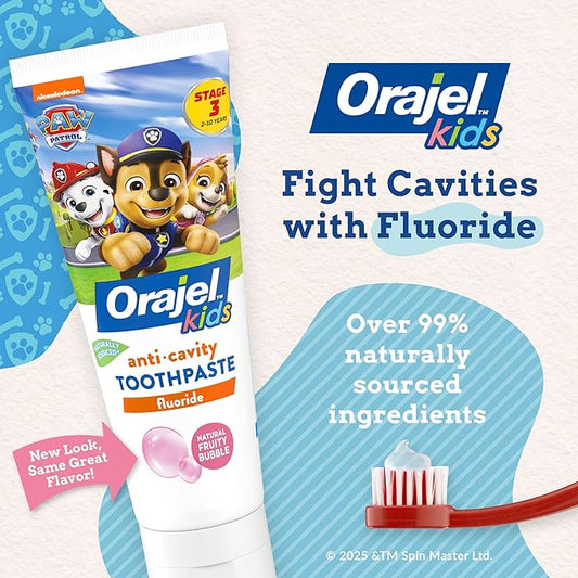 Orajel Kids Paw Patrol Anti-Cavity Fluoride Toothpaste, Natural Fruity Bubble Flavor, 4.2oz (4-Pack)