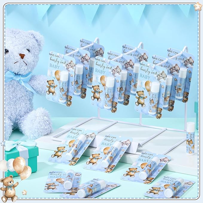 30 Pack Blue Bear Baby Shower Games Prizes Gifts Bulk Bear Lip Balms Favors for Winners Boys Girls Gender Reveal Favors Decorations Halloween Thanksgiving Baby Shower Souvenirs Gift Bags Stuffer