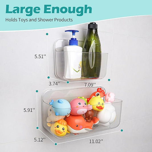 Bath Toy Storage for Bathtub 2 Packs, Large Capacity Bath Toy Holder for Kids, Quick Dry Toy Organizer, Durable Plastic Shower Caddy for Tub Bathroom