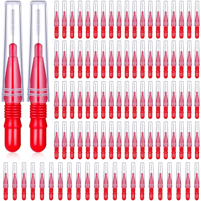 BBTO 100 Pcs Braces Dental Brush Flosser for Cleaner Interdental Brush Toothpick Tooth Flossing Head Oral Dental Toothpick Cleaners Cleaning Tool(Red)