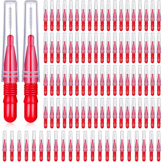 BBTO 100 Pcs Braces Dental Brush Flosser for Cleaner Interdental Brush Toothpick Tooth Flossing Head Oral Dental Toothpick Cleaners Cleaning Tool(Red)