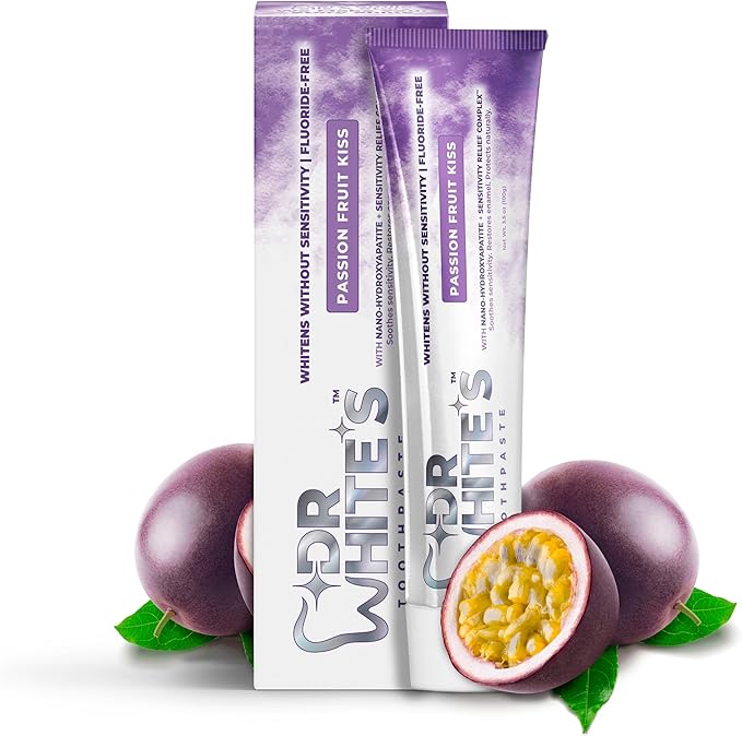 Dr. White’s Fluoride-Free nHA Toothpaste; Dentist-Formulated, Nano Hydroxyapatite + Xylitol, Sensitivity Relief Complex™, Mint-Free, Enamel Safe, Swallow-Safe (3.5 Oz, Passion Fruit Kiss)