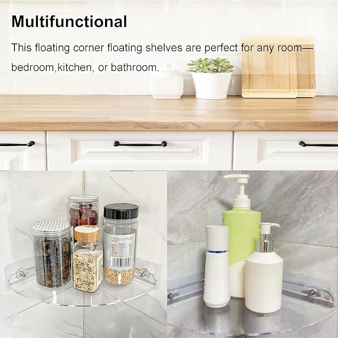 Acrylic Corner Shelves, Adhesive Shelf, Shower Caddy Organizer for Home Decor,Clear Shower Shelf,No Drilling Wall Mounted Bathroom Shelves (Clear 10 inch 2 set)
