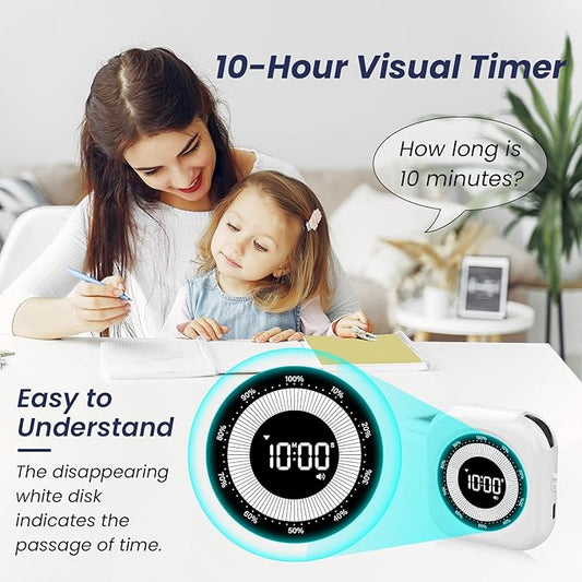 Visual Timer for Kids, 10 Hours Countdown/Up, with Rechargeable, 3 Brightness Display, 3 Volume Levels and Magnetic, Homeschool Study Tool, Large Digital Timers for Kitchen, Classroom