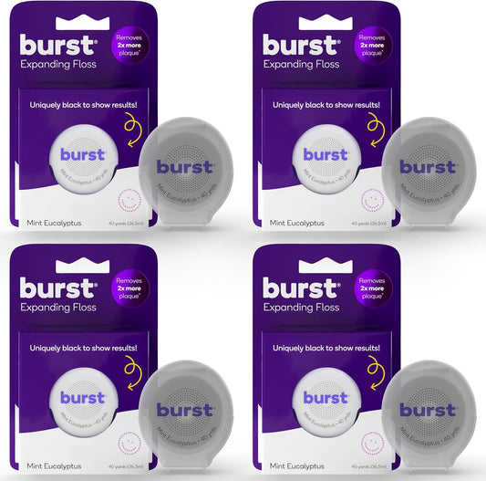 BURST Expanding Dental Floss (Mint Eucalyptus/160 Yards) | Stain Absorbing & Woven Teeth Floss with Xylitol Coating to Fight Cavities | Vegan | Paraben Free Expanding Floss