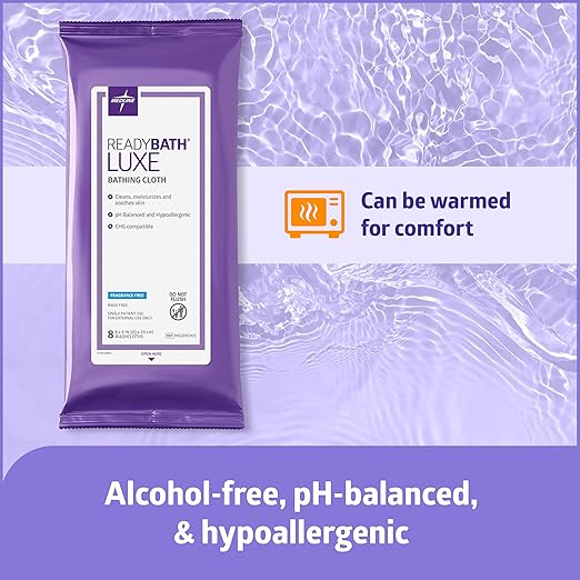 Medline ReadyBath LUXE Extra Thick Adult Bath Wipes, 192 Wipes (8 Wipes, 24 Packs), Unscented, No Rinse Formula with Aloe, Shower Wipes for Sensitive Skin, Hypoallergenic Body Wash Wipes, 8 x 8 Inch