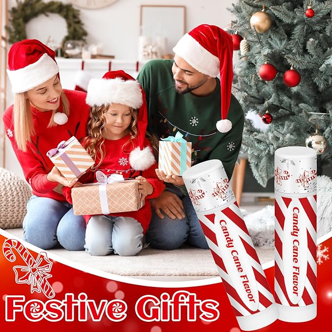 25 Pack Christmas Lip Balms Bulk Christmas Candy Peppermint Cane Scented Holiday Flavor Lip Balm Gifts Xmas Party Gifts Bulk Xmas Items Stocking Stuffers for Women Men Staff Employee (Candy)