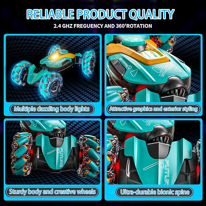 Gesture Sensing RC Stunt Car,Remote Control Car Toys for Ages 5-7-13,with Lights Music Spray,4WD 360° Spins All Terrains Kids Toys RC Cars,3-6 Year Old Boy Birthday Gift & 3-12 Best Gift for Kids