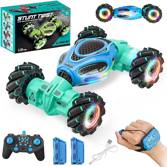 Remote Control Car for Boys - RC Cars for Boy Age 4-12, Gesture Sensing RC Stunt Drift Car for Kids Toys 4 5 6 7 8 9 10 11 12 Year Old Boy Birthday with Cool Lights Music (Blue)