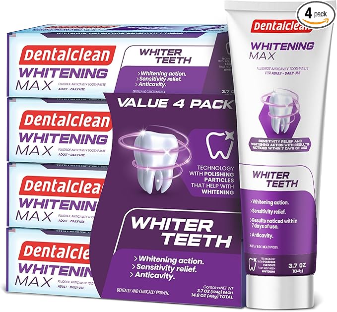 Pack of 4 Whitening Max Toothpaste Gel - Removes Stains and Restores Natural Teeth Color - Mint Flavor, 1100 PPM Fluoride, Protection for Sensitive Teeth - 3.7 oz 104g