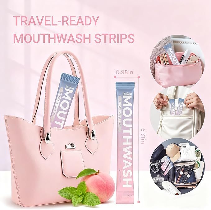 Travel Size Mouthwash, Peach Oolong Flavor, Alcohol-Free, 20-Pack Portable Packets, 0.5 Fl Oz Each, Long-Lasting Freshness (20)