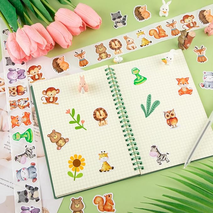 1200 Pcs Animal Stickers for Kids 2 Roll Nature Stickers Cute Roll Sticker Bulk for Teacher Reward School Supplies Incentives (16 Styles)