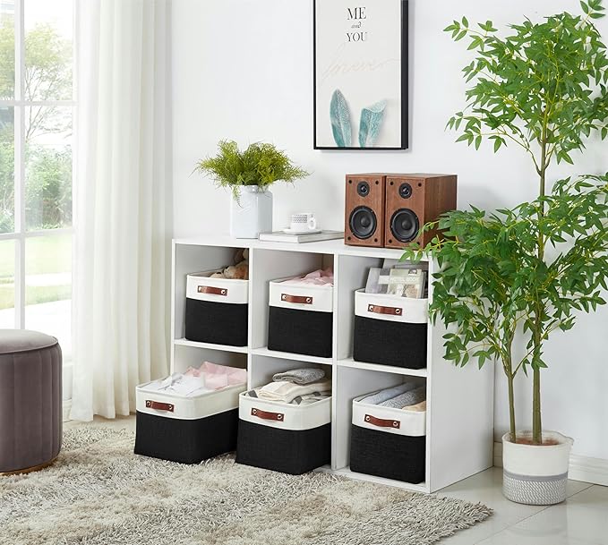 DECOMOMO Storage Baskets for Shelves - Fabric Storage Bins, Linen Closet Organizers and Storage (Black & White, XL - 3 Pack)