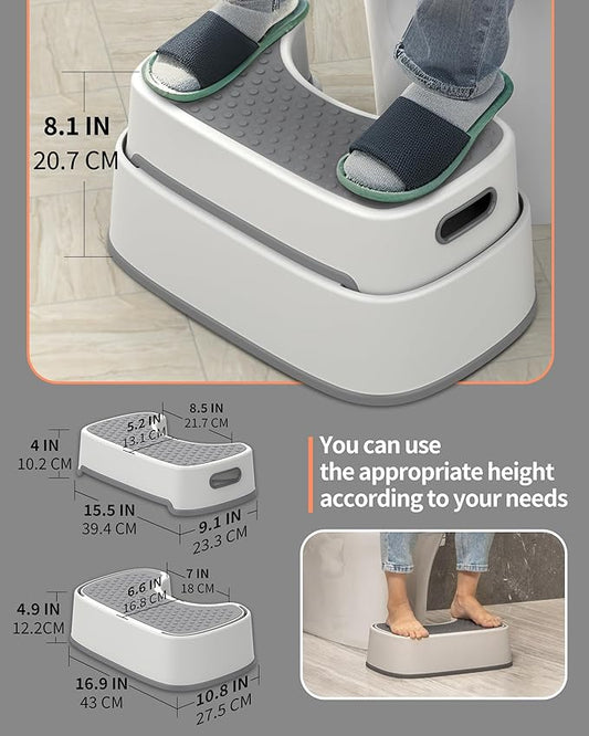 MR.SIGA Toilet Stool Squat Adult, Bathroom Stool Heavy Duty, Anti Slip Toilet Step for Bathroom, Toddler Step Stool for Kids, Off-White & Dark Gray