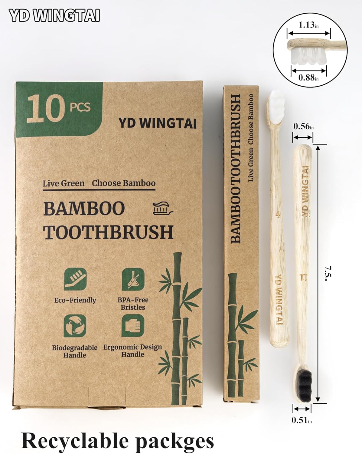 Soft Toothbrushes for Adults Wooden Natural Toothbrushes Bristle Organic Eco Friendly Travel Size Set (10pack)