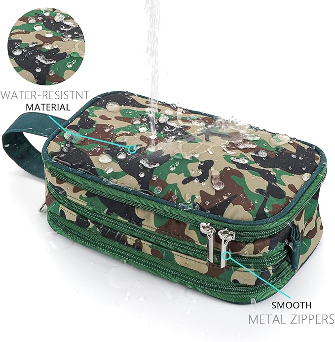 Kids Toiletry Bag for Boys, Travel Toiletry Bag for Little Young Boys Waterproof Hanging Wash Bag Toddler Traveling Toiletries, Dinosaur Camo