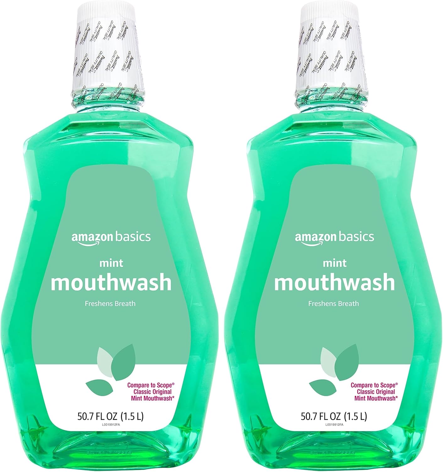 Amazon Basics Mint Mouthwash, Fresh Mint, 1.5 Liters, 50.7 Fluid Ounces, 2-Pack (Previously Solimo)