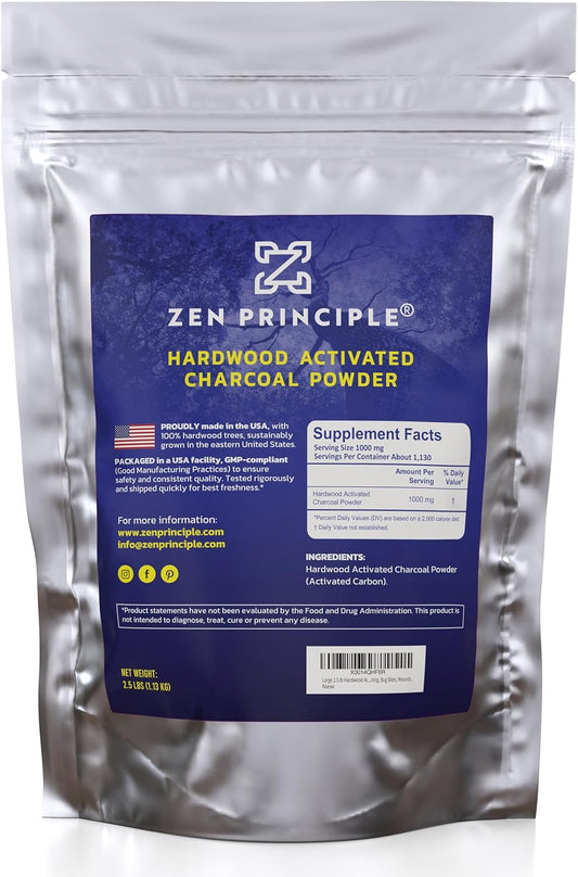 Zen Principle Hardwood Activated Charcoal Powder 100 Percent from USA Trees. All Natural. Whitens Teeth, Rejuvenates Skin and Hair, Supports Better Digestion, 40 Oz
