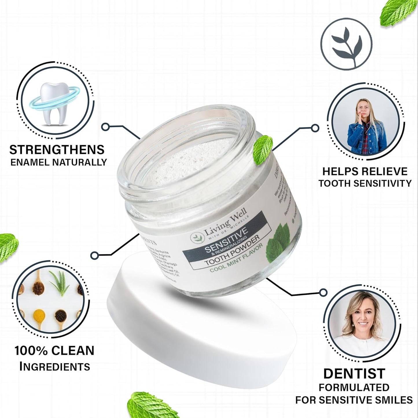 Living Well with Dr. Michelle Sensitive Remineralizing Tooth Powder | Fluoride-Free Hydroxyapatite Formula | Supports Daily Comfort for Sensitive Teeth