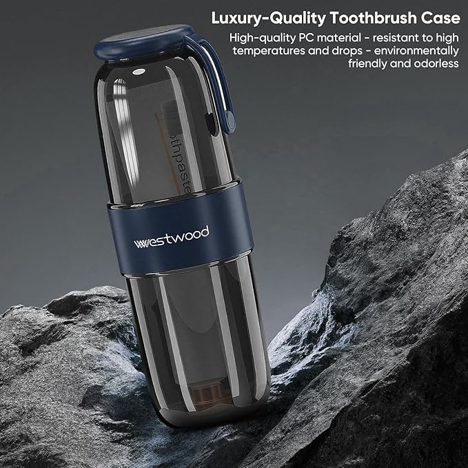 Westwood Travel Toothbrush Case Travel Toothbrush Holder with Cup, Large Toothbrush Container for Toothbrush Toothpaste Razor, Portable Toothbrush Holder with Cover for Home Business School (Black)