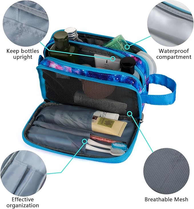 Galaxy Toiletry Bag for Girls, Travel Toiletry Bag for Teen Girls Cosmetic Bag Makeup Bag Waterproof Hanging Wash Bag Toiletries, Blue