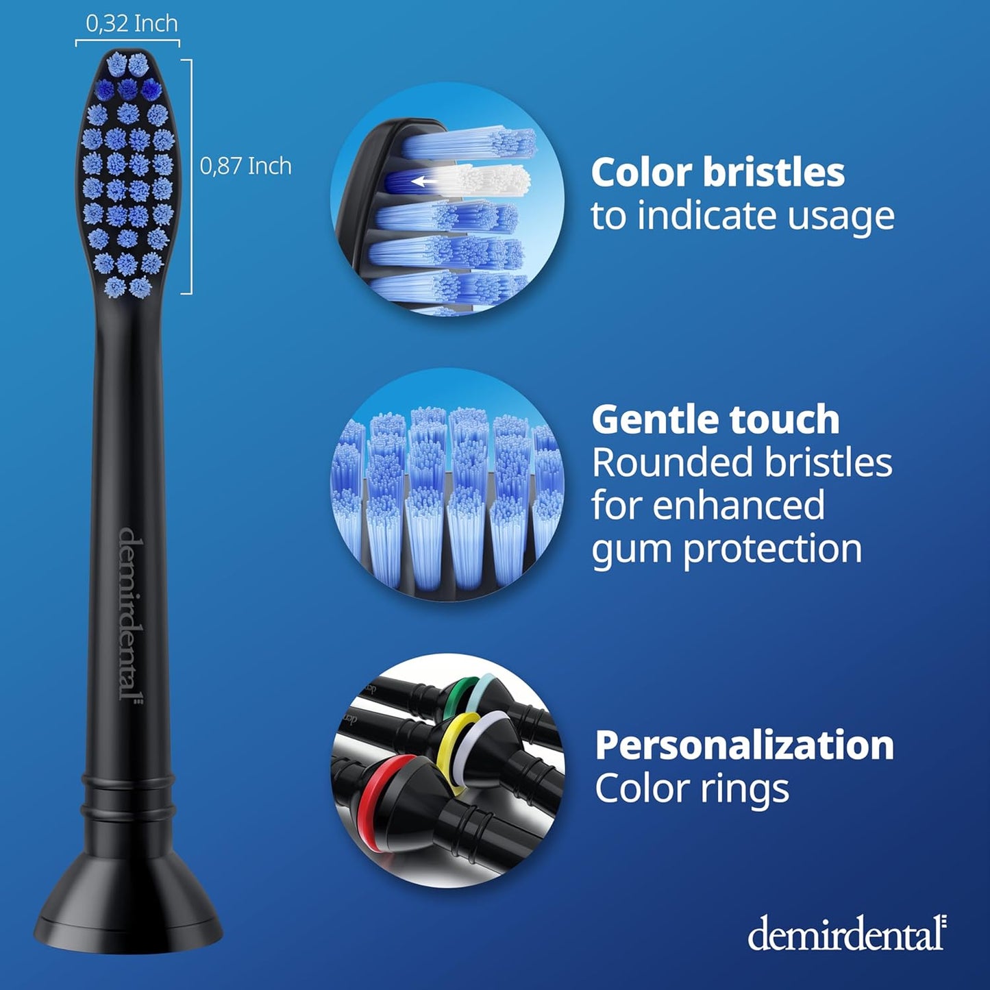 Replacement Heads - Compatible with Philips Sonicare Replacement Heads - Medium Replacement Toothbrush Head - Replaces HX6015/03 SimplyClean Toothbrush Heads - Black - 8 Pack