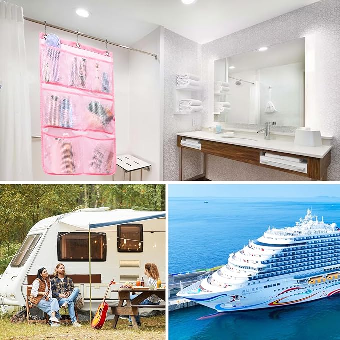 Mesh Shower Caddy Hanging, Quick-Drying Shower Organizer with 7 Pockets, Portable Bathroom Organizers and Storage for Shampoo, Soap, Loofah, Travel, and Cruise Essentials