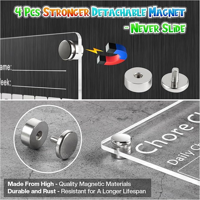 Acrylic Magnetic Chore Chart for Kids,Chores Chart for Fridge Refrigerator,Dry Erase Behavior Chore Chart for Multiple Kids,Reward Chart for Multiple Kids Teens Adults Family,8"x12" (White-1 Pack)