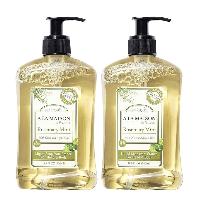 A LA MAISON French Liquid Hand Soap, Rosemary Mint - Natural Hand Wash Made with Essential Oils - Biodegradable, Plant-Based, Vegan, Cruelty-Free, Alcohol & Paraben Free (16.9 oz, 2 Pack)