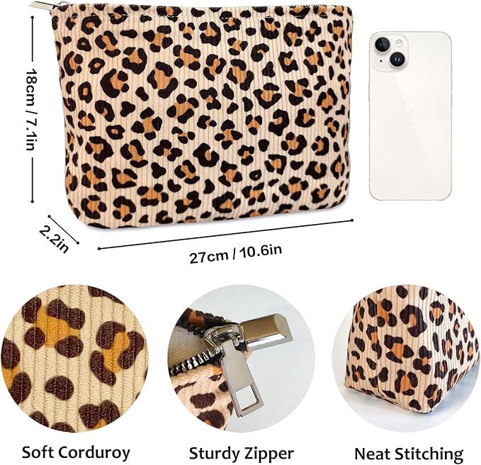 STARDW Leopard Makeup Bag Organizer Cosmetic Bags for Women and Girls,Travel Toiletry Bag Large Capacity Canvas Makeup Zipper Pouch, Purse Organizer Pouches