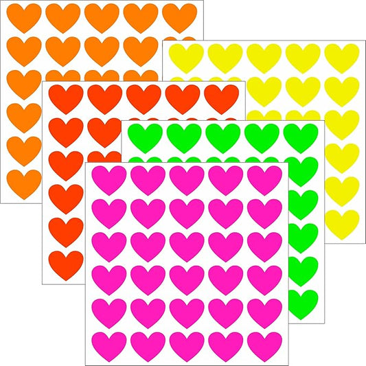 YSHIHE Fluorescent Heart Stickers, 1650 Pieces, Neon Colors, 3/4 Inch Mini Labels, 55 Sheets for Party, Gift Packaging, Decorating