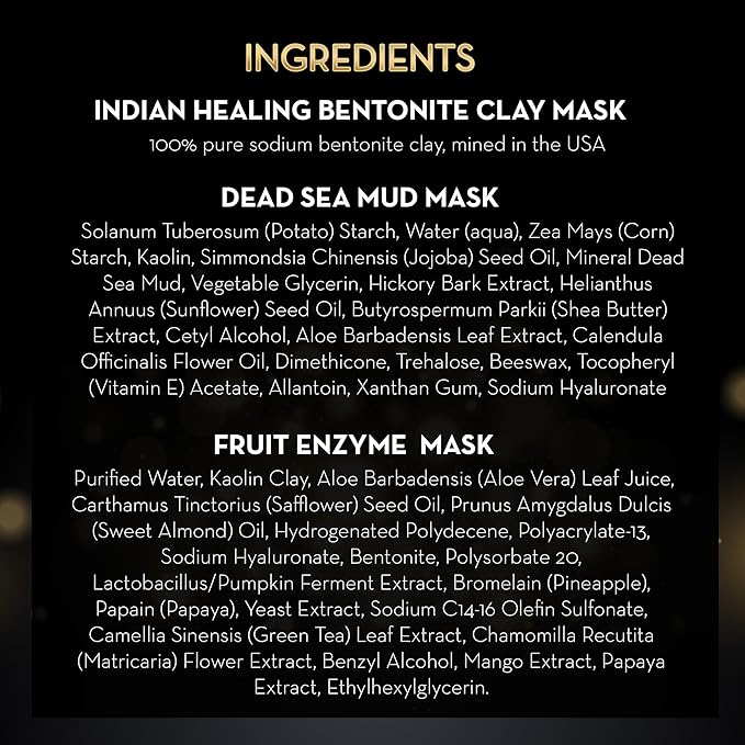 Pure Body Naturals Face Mask Gift Set for Women – 3-Pc Spa Face Mask Kit with Bentonite Clay, Dead Sea Mud Mask & Fruit Enzyme Mask – Self-Care & Skincare Gift for Radiant, Glowing Skin (8.8 oz. Each)