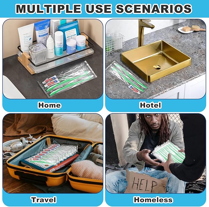 Disposable Toothbrushes with Toothpaste and Floss,10Pcs Green Single Use Individually Wrapped Disposable Travel Toothbrushes and Dental Floss Kit Bulk for Homeless,Airbnb,Hotel,Dentist