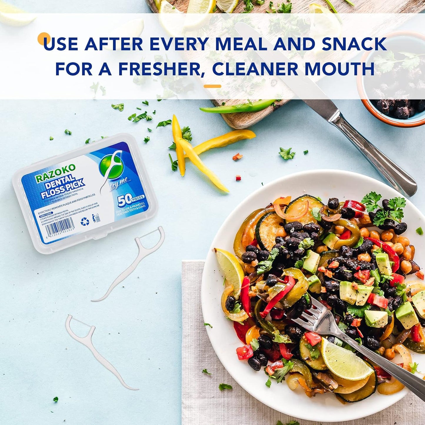 RAZOKO Dental Floss Picks High Toughness Professional Toothpicks Sticks 6-Pack(300pcs) with Portable Case and Dental Picks Perfect for Family,Hotel,Travel