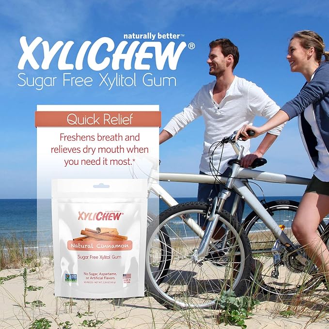 Xylichew 100% Xylitol Chewing Gum - Non GMO, Non Aspartame, Gluten Free, and Sugar Free Gum - Natural Oral Care, Relieves Bad Breath and Dry Mouth - Cinnamon, 50 Count