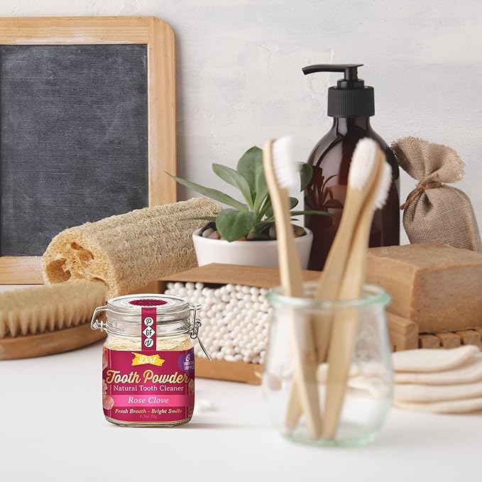 The Dirt - Remineralizing Tooth Powder, Natural Fluoride-Free Teeth Whitening Powder with Hydroxyapatite, Flouride & Gluten Free, Organic Vegan (Rose Clove, 51g: 6 Month Supply)