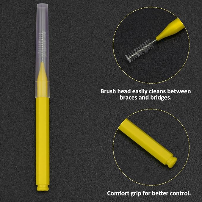 Patelai 100 Pieces Braces Brush for Cleaner Interdental Brush Toothpick Dental Tooth Flossing Head Oral Dental Hygiene Flosser Toothpick Cleaners Tooth Cleaning Tool(Blue, Yellow,Multiple Sizes)