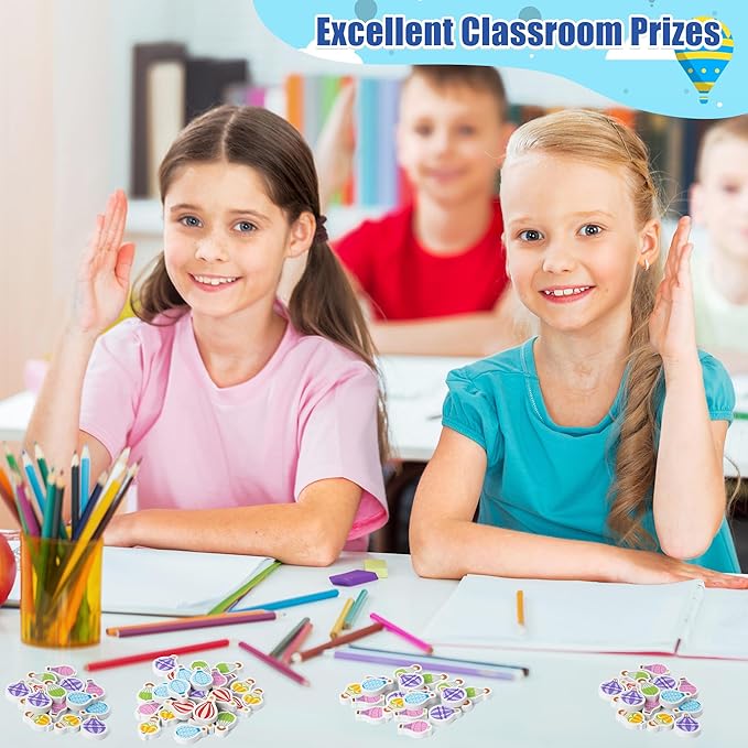 CJiangpo 60Pcs Hot Air Balloon Mini Erasers for Kids Bulk, Colorful Cartoon Cute Pencil Rubber Eraser Birthday Party Favors Fillers Kids Back to School Classroom Rewards Student Homework Prizes Gifts