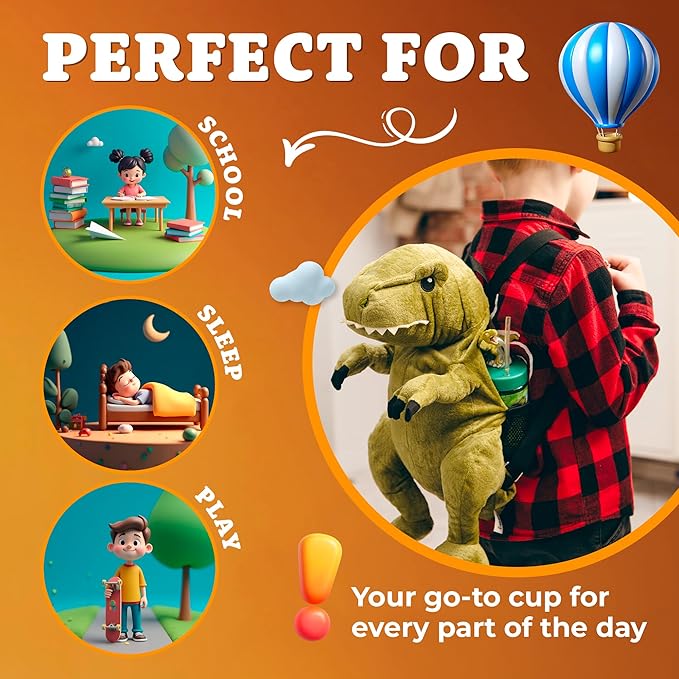 Kids Water Bottle, Toddler Cups, Tumbler with Lid and Straw, Travel Sippy Cup for Water or Milk, Kids Cups with Lids for Toddlers 3 and Up, BPA Free Plastic, 12 oz (Trend Zoo Elephant)