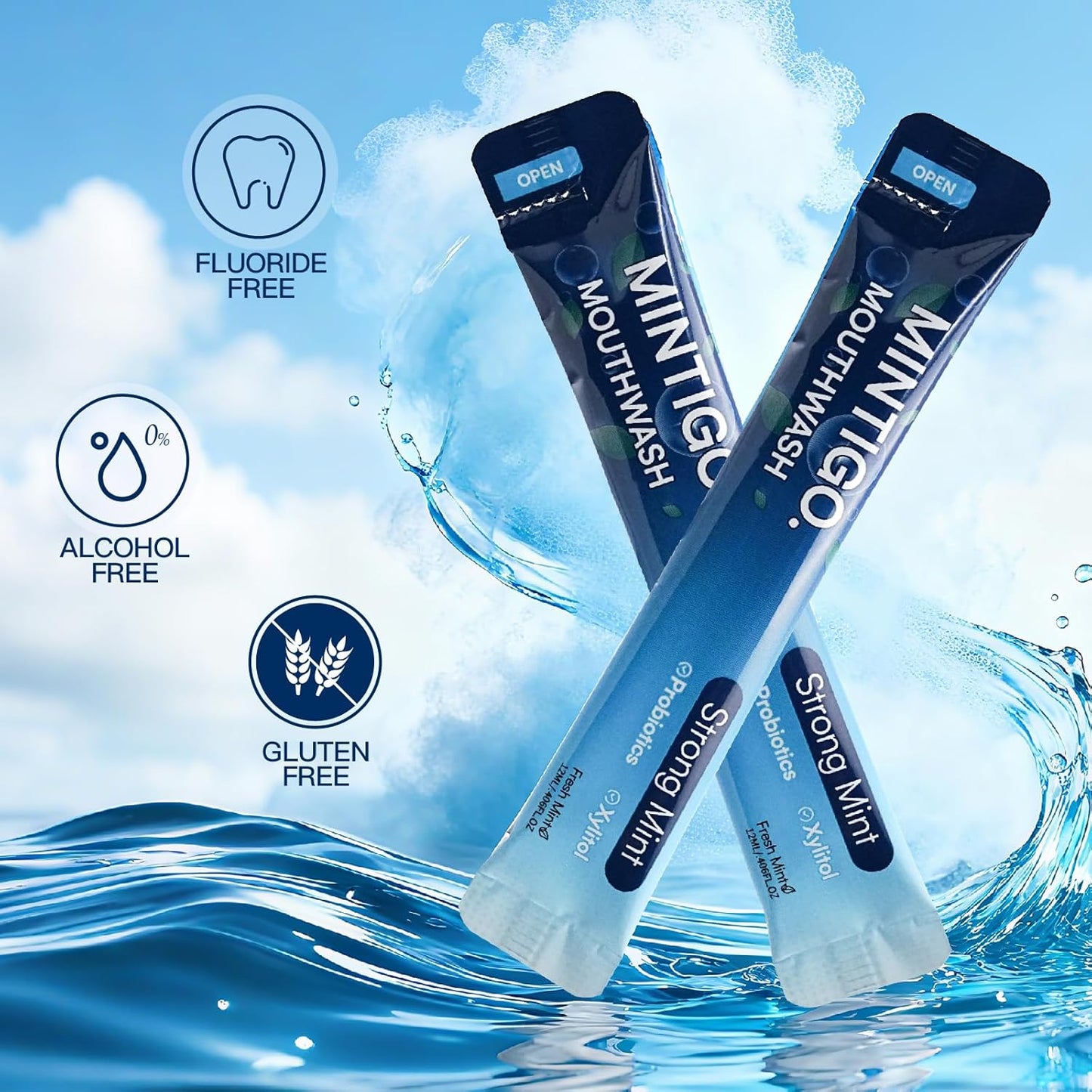 Mouthwash Travel Size Portable Packets to Go, Alcohol Fluoride Free Strong Mint for Travel Essentials, Travel Mouth Wash for Superior Oral Hygiene, 20 Individual Travel Mouthwash Packets (Pack of 20)