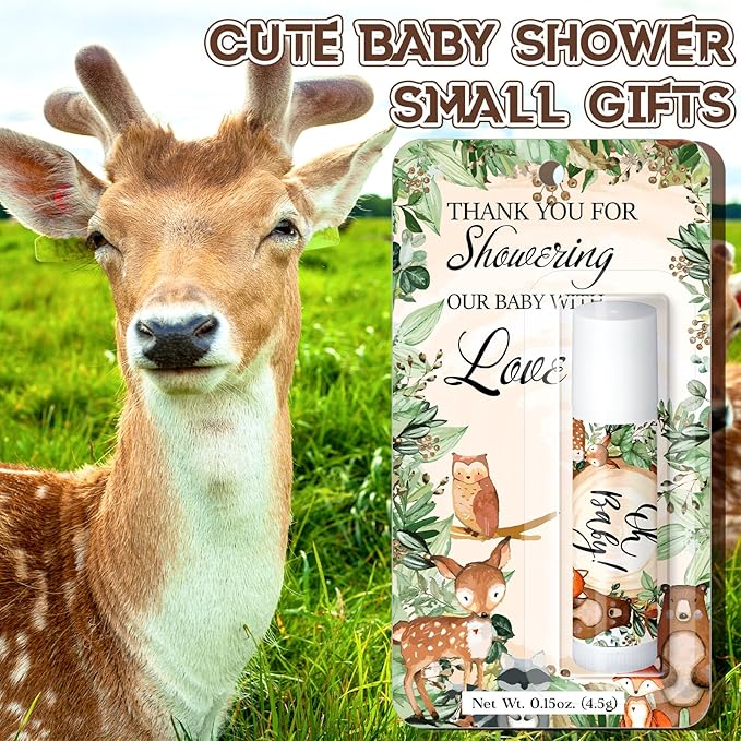 30 Pack Woodland Baby Shower Games Prizes Party Gifts Bulk Lip Balms Favors for Winners Adults Guests Gender Reveal Favors Decorations Baby Shower Souvenirs Gift Bags Stuffers