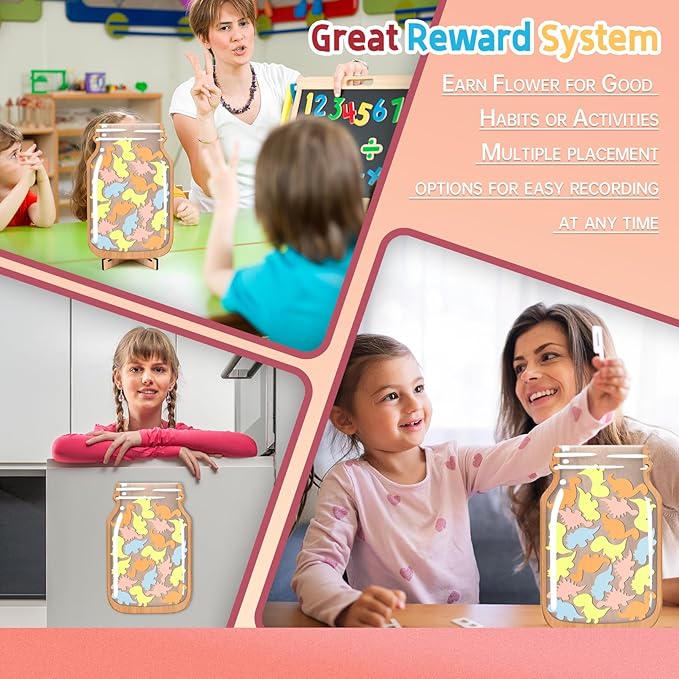 Little Dinosaur Reward Jars for Kids-Magnetic Reward System with Colorful Letter Stickers,Behavior Classroom Incentive Jar for Teachers Parents (Mason Jar with Stars, Kids Motivational Tool)
